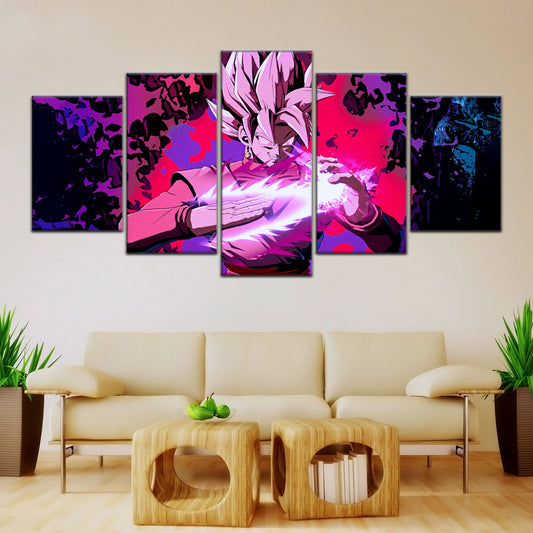 Dragon Ball Super Saiyan Rose Black Goku Canvas Wall Art - 5 Piece Split Panel DBZ Anime Poster - Ready to Hang Living Room Man Cave Decor - DR5007