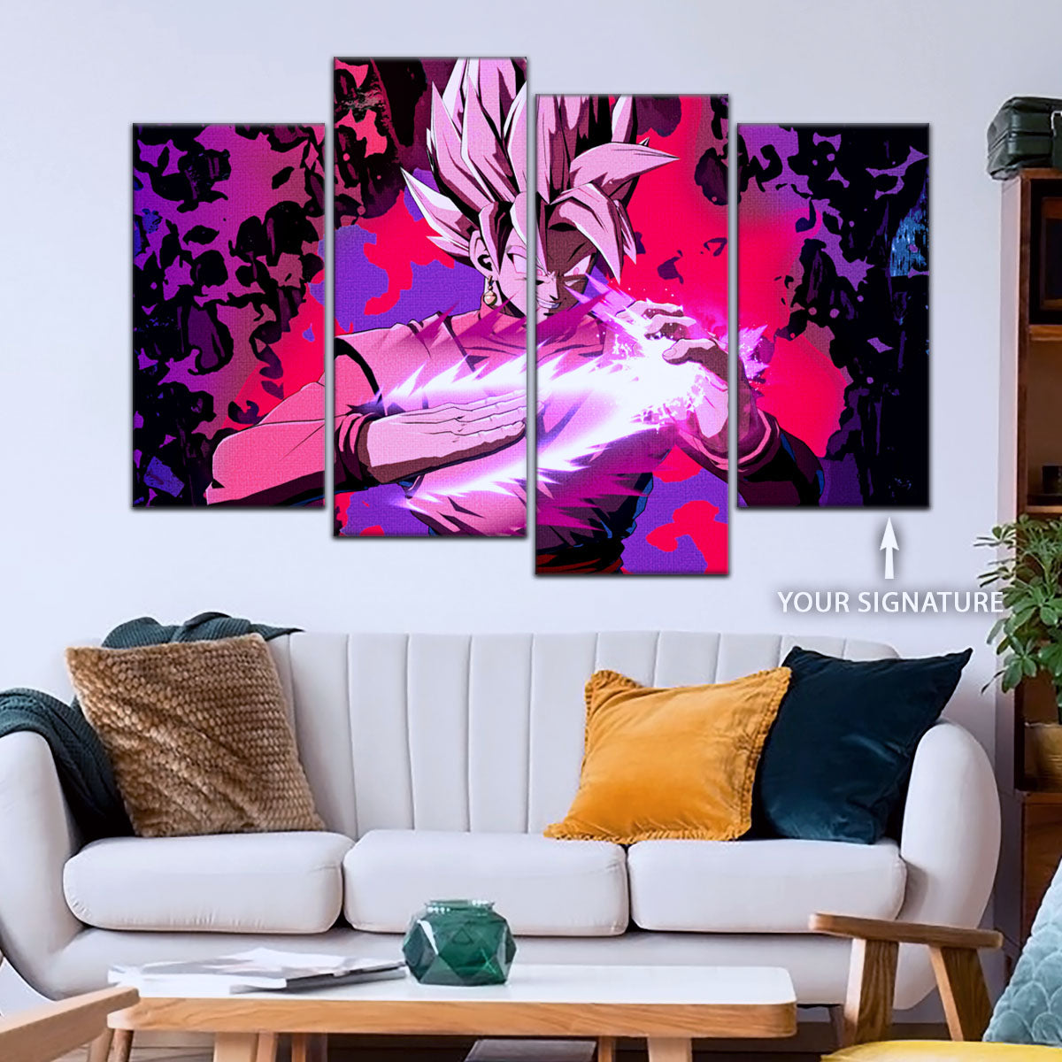 Dragon Ball Super Saiyan Rose Black Goku Canvas Wall Art - 5 Piece Split Panel DBZ Anime Poster - Ready to Hang Living Room Man Cave Decor - DR5007