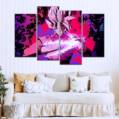 Dragon Ball Super Saiyan Rose Black Goku Canvas Wall Art - 5 Piece Split Panel DBZ Anime Poster - Ready to Hang Living Room Man Cave Decor - DR5007