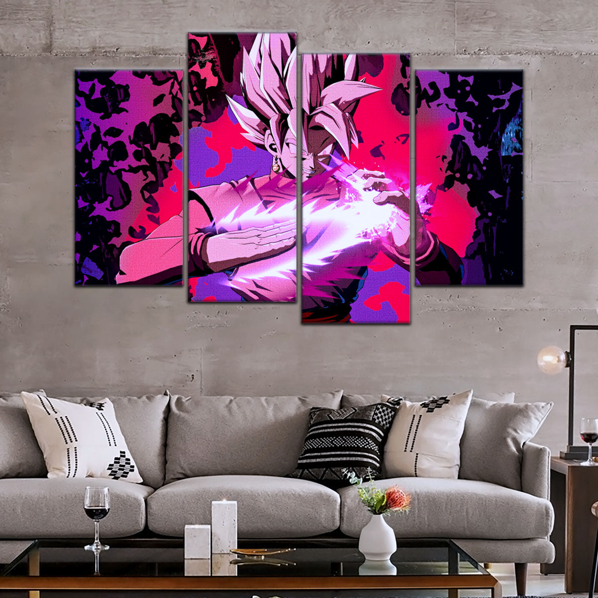 Dragon Ball Super Saiyan Rose Black Goku Canvas Wall Art - 5 Piece Split Panel DBZ Anime Poster - Ready to Hang Living Room Man Cave Decor - DR5007