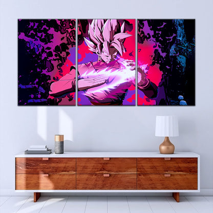 Dragon Ball Super Saiyan Rose Black Goku Canvas Wall Art - 5 Piece Split Panel DBZ Anime Poster - Ready to Hang Living Room Man Cave Decor - DR5007