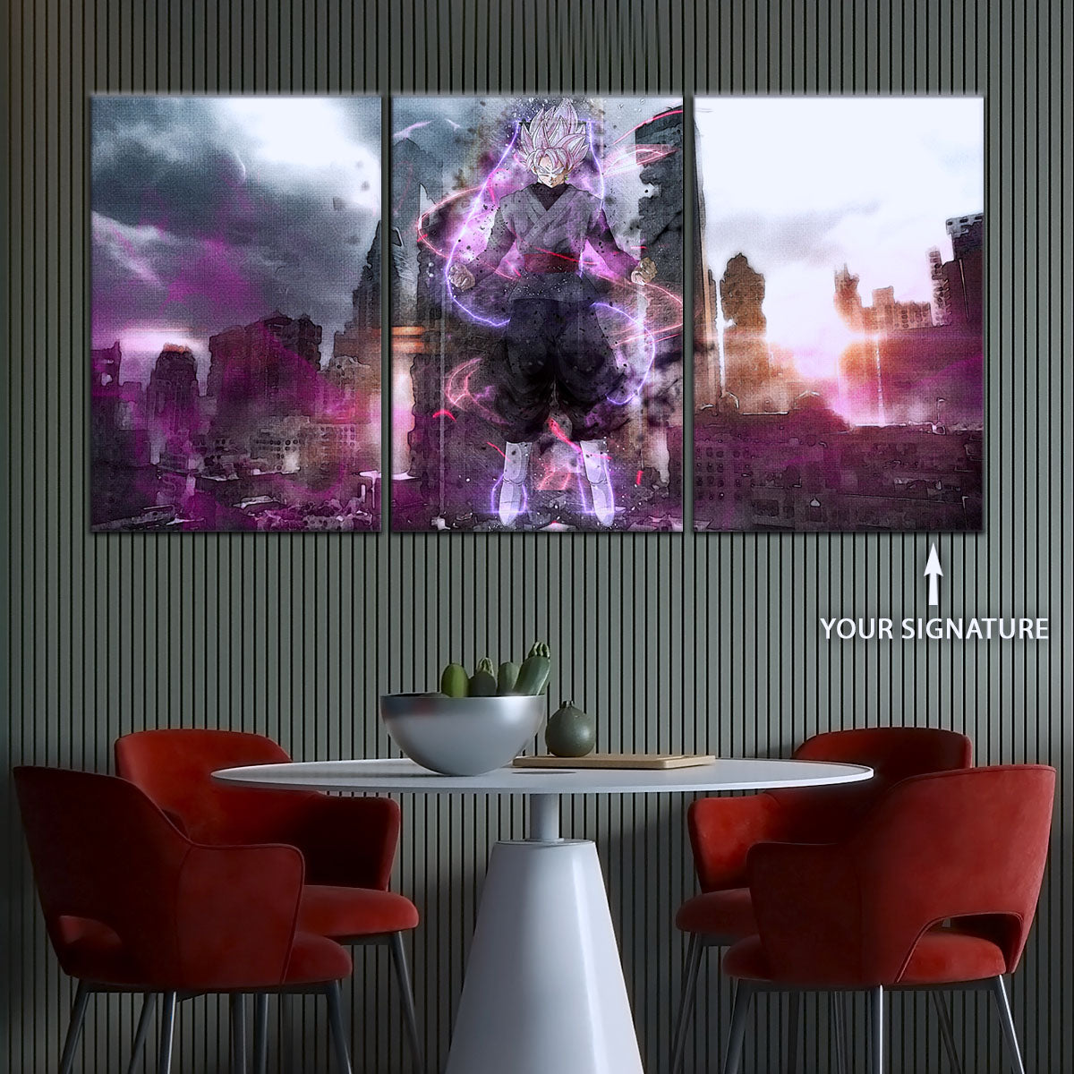 Dragon Ball Super Saiyan Rose Black Goku Canvas Wall Art - 5 Piece Split Panel DBZ Anime Poster - Ready to Hang Living Room Man Cave Decor - DR5008