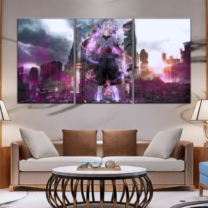 Dragon Ball Super Saiyan Rose Black Goku Canvas Wall Art - 5 Piece Split Panel DBZ Anime Poster - Ready to Hang Living Room Man Cave Decor - DR5008