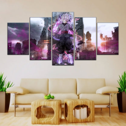 Dragon Ball Super Saiyan Rose Black Goku Canvas Wall Art - 5 Piece Split Panel DBZ Anime Poster - Ready to Hang Living Room Man Cave Decor - DR5008