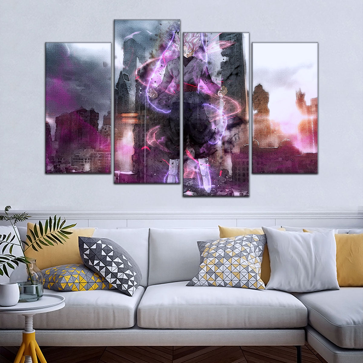 Dragon Ball Super Saiyan Rose Black Goku Canvas Wall Art - 5 Piece Split Panel DBZ Anime Poster - Ready to Hang Living Room Man Cave Decor - DR5008