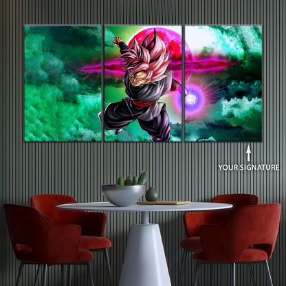 Dragon Ball Super Saiyan Rose Black Goku Canvas Wall Art - 5 Piece Split Panel DBZ Anime Poster - Ready to Hang Living Room Man Cave Decor - DR5009