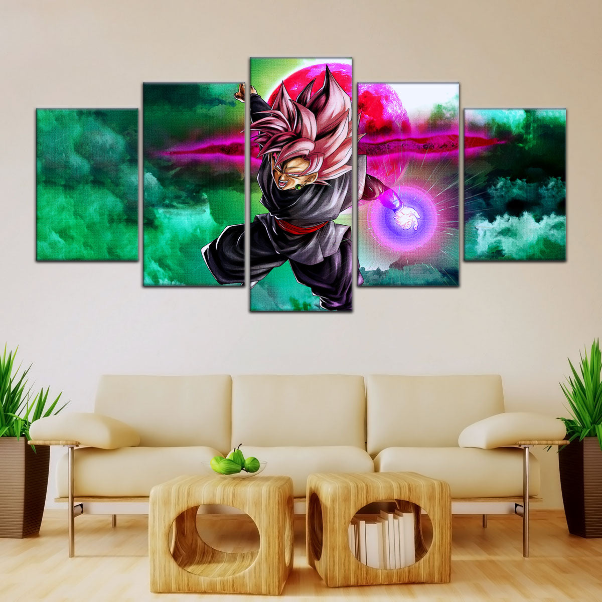 Dragon Ball Super Saiyan Rose Black Goku Canvas Wall Art - 5 Piece Split Panel DBZ Anime Poster - Ready to Hang Living Room Man Cave Decor - DR5009