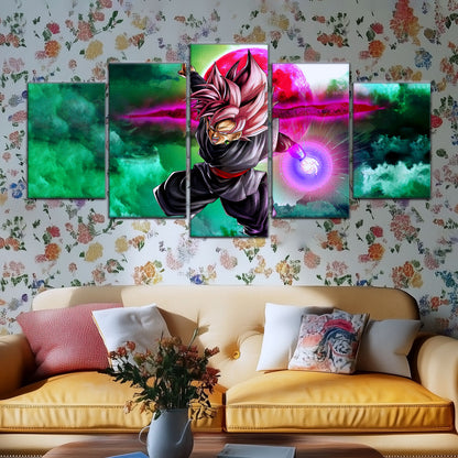 Dragon Ball Super Saiyan Rose Black Goku Canvas Wall Art - 5 Piece Split Panel DBZ Anime Poster - Ready to Hang Living Room Man Cave Decor - DR5009