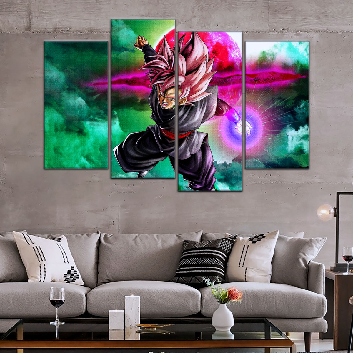 Dragon Ball Super Saiyan Rose Black Goku Canvas Wall Art - 5 Piece Split Panel DBZ Anime Poster - Ready to Hang Living Room Man Cave Decor - DR5009