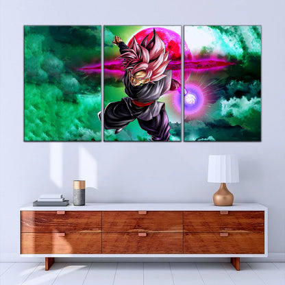 Dragon Ball Super Saiyan Rose Black Goku Canvas Wall Art - 5 Piece Split Panel DBZ Anime Poster - Ready to Hang Living Room Man Cave Decor - DR5009