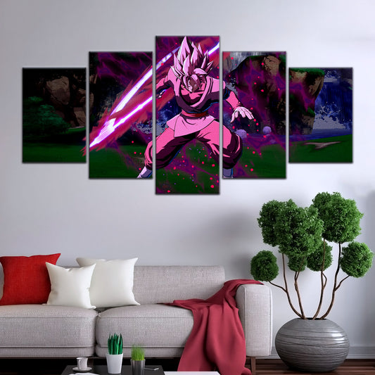Dragon Ball Super Saiyan Rose Black Goku Canvas Wall Art - 5 Piece Split Panel DBZ Anime Poster - Ready to Hang Living Room Man Cave Decor - DR5010