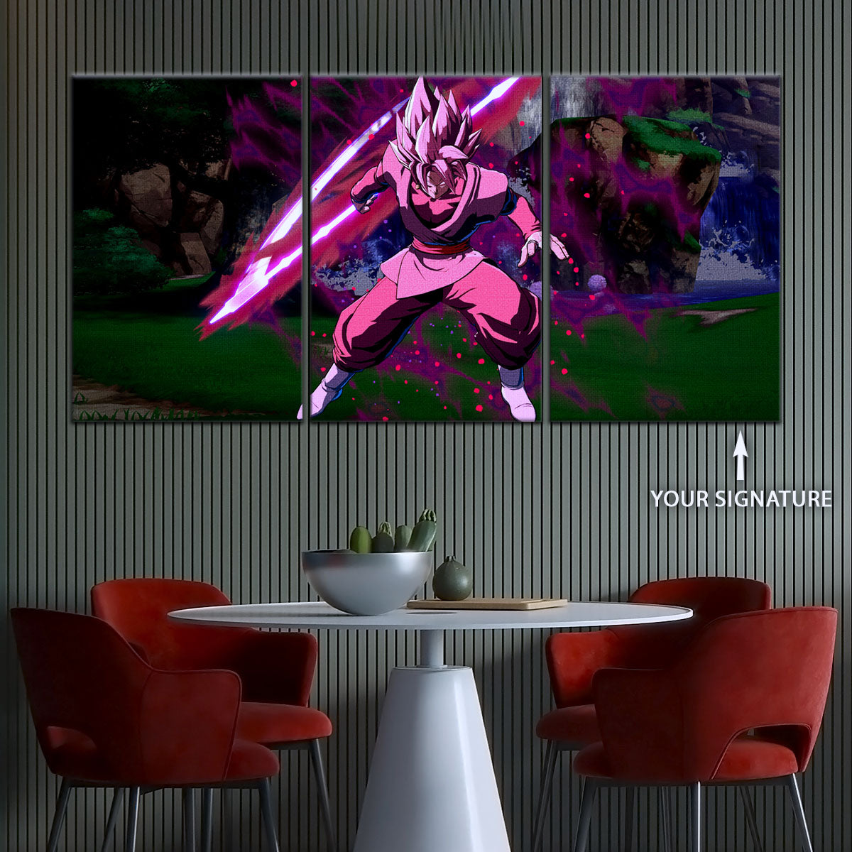 Dragon Ball Super Saiyan Rose Black Goku Canvas Wall Art - 5 Piece Split Panel DBZ Anime Poster - Ready to Hang Living Room Man Cave Decor - DR5010