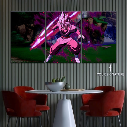 Dragon Ball Super Saiyan Rose Black Goku Canvas Wall Art - 5 Piece Split Panel DBZ Anime Poster - Ready to Hang Living Room Man Cave Decor - DR5010