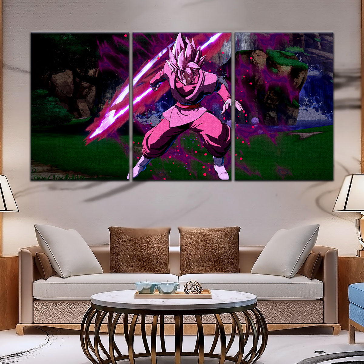 Dragon Ball Super Saiyan Rose Black Goku Canvas Wall Art - 5 Piece Split Panel DBZ Anime Poster - Ready to Hang Living Room Man Cave Decor - DR5010