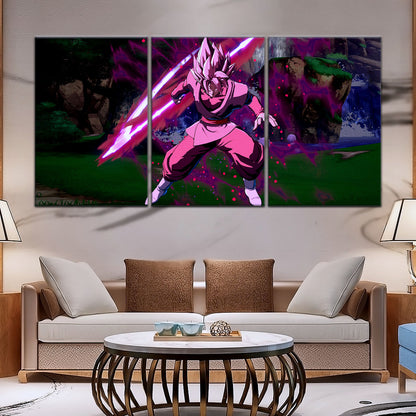 Dragon Ball Super Saiyan Rose Black Goku Canvas Wall Art - 5 Piece Split Panel DBZ Anime Poster - Ready to Hang Living Room Man Cave Decor - DR5010