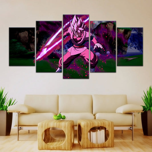 Dragon Ball Super Saiyan Rose Black Goku Canvas Wall Art - 5 Piece Split Panel DBZ Anime Poster - Ready to Hang Living Room Man Cave Decor - DR5010