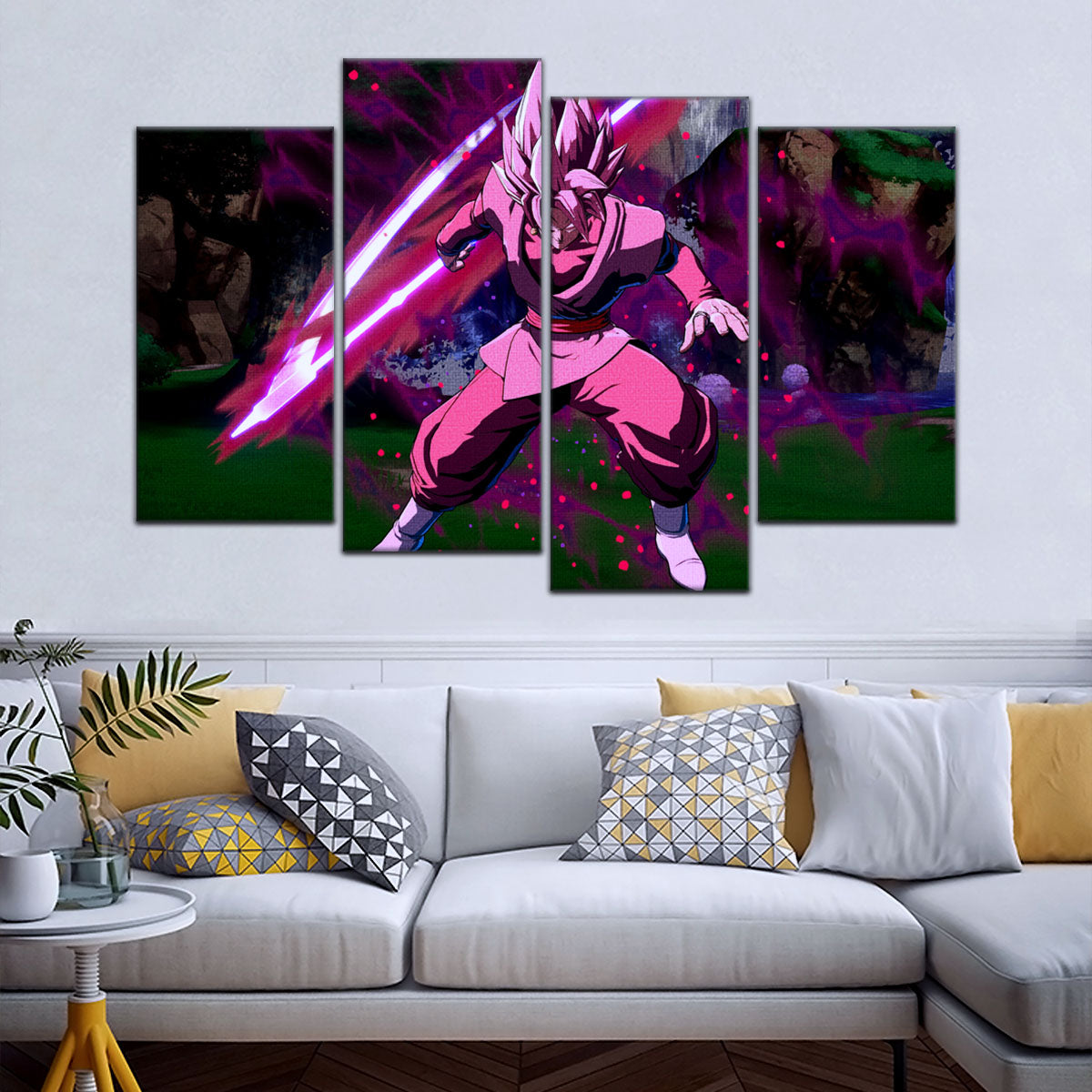Dragon Ball Super Saiyan Rose Black Goku Canvas Wall Art - 5 Piece Split Panel DBZ Anime Poster - Ready to Hang Living Room Man Cave Decor - DR5010