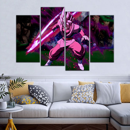 Dragon Ball Super Saiyan Rose Black Goku Canvas Wall Art - 5 Piece Split Panel DBZ Anime Poster - Ready to Hang Living Room Man Cave Decor - DR5010