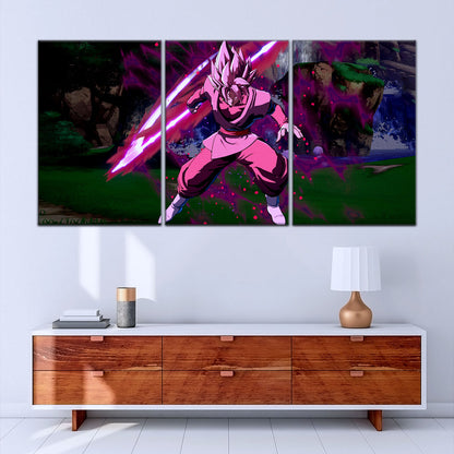 Dragon Ball Super Saiyan Rose Black Goku Canvas Wall Art - 5 Piece Split Panel DBZ Anime Poster - Ready to Hang Living Room Man Cave Decor - DR5010