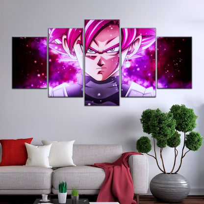 Dragon Ball Super Saiyan Rose Black Goku Canvas Wall Art - 5 Piece Split Panel DBZ Anime Poster - Ready to Hang Living Room Man Cave Decor - DR5011