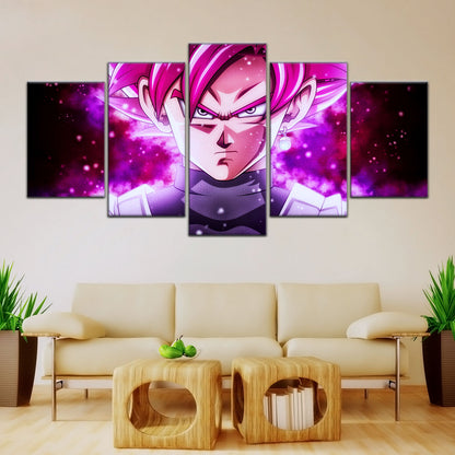 Dragon Ball Super Saiyan Rose Black Goku Canvas Wall Art - 5 Piece Split Panel DBZ Anime Poster - Ready to Hang Living Room Man Cave Decor - DR5011