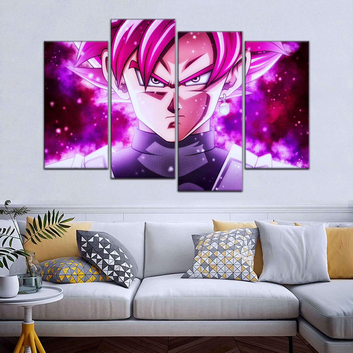 Dragon Ball Super Saiyan Rose Black Goku Canvas Wall Art - 5 Piece Split Panel DBZ Anime Poster - Ready to Hang Living Room Man Cave Decor - DR5011