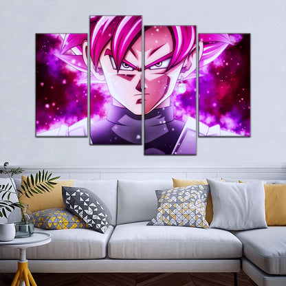 Dragon Ball Super Saiyan Rose Black Goku Canvas Wall Art - 5 Piece Split Panel DBZ Anime Poster - Ready to Hang Living Room Man Cave Decor - DR5011