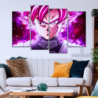 Dragon Ball Super Saiyan Rose Black Goku Canvas Wall Art - 5 Piece Split Panel DBZ Anime Poster - Ready to Hang Living Room Man Cave Decor - DR5011