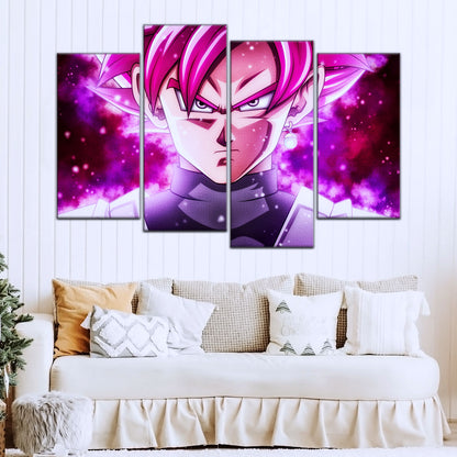 Dragon Ball Super Saiyan Rose Black Goku Canvas Wall Art - 5 Piece Split Panel DBZ Anime Poster - Ready to Hang Living Room Man Cave Decor - DR5011