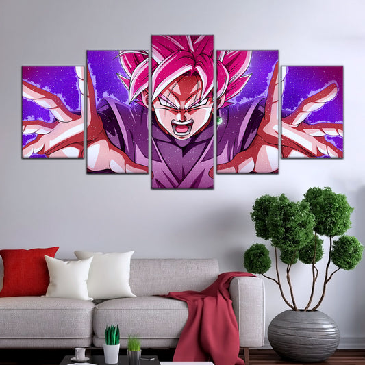 Dragon Ball Super Saiyan Rose Black Goku Canvas Wall Art - 5 Piece Split Panel DBZ Anime Poster - Ready to Hang Living Room Man Cave Decor - DR5012