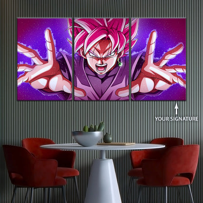 Dragon Ball Super Saiyan Rose Black Goku Canvas Wall Art - 5 Piece Split Panel DBZ Anime Poster - Ready to Hang Living Room Man Cave Decor - DR5012