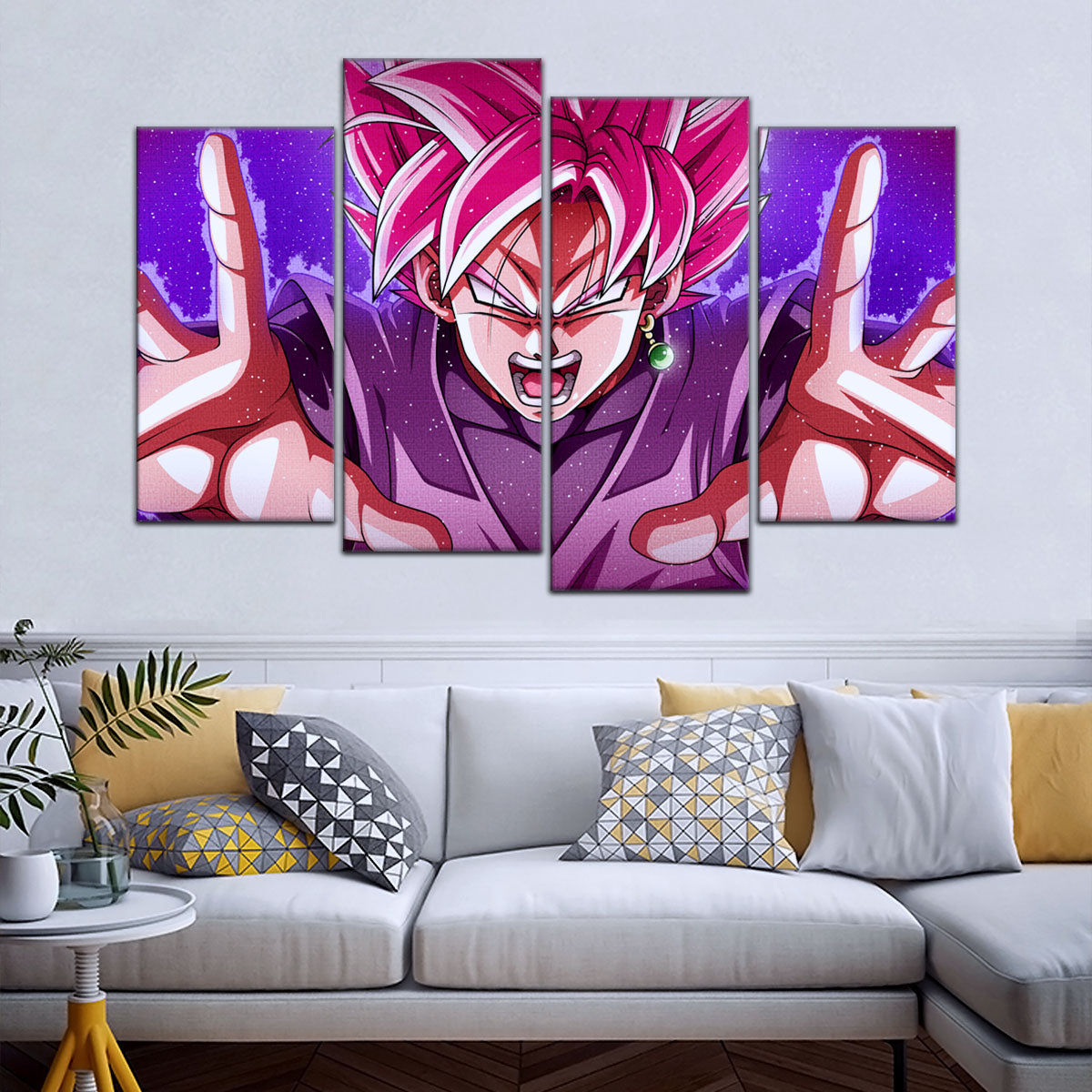 Dragon Ball Super Saiyan Rose Black Goku Canvas Wall Art - 5 Piece Split Panel DBZ Anime Poster - Ready to Hang Living Room Man Cave Decor - DR5012