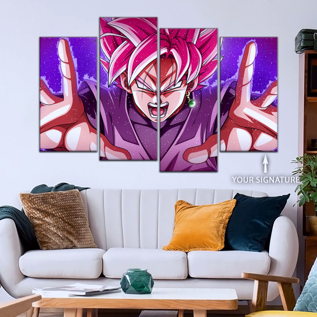 Dragon Ball Super Saiyan Rose Black Goku Canvas Wall Art - 5 Piece Split Panel DBZ Anime Poster - Ready to Hang Living Room Man Cave Decor - DR5012
