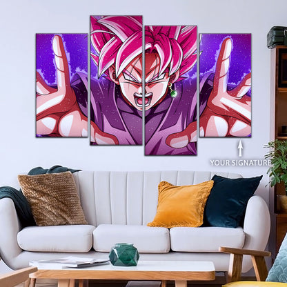 Dragon Ball Super Saiyan Rose Black Goku Canvas Wall Art - 5 Piece Split Panel DBZ Anime Poster - Ready to Hang Living Room Man Cave Decor - DR5012