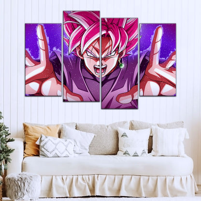 Dragon Ball Super Saiyan Rose Black Goku Canvas Wall Art - 5 Piece Split Panel DBZ Anime Poster - Ready to Hang Living Room Man Cave Decor - DR5012