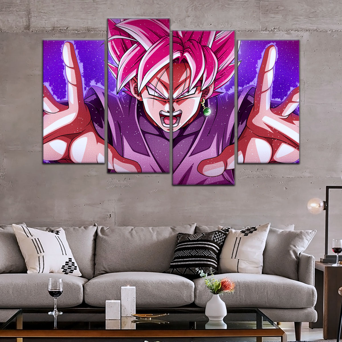 Dragon Ball Super Saiyan Rose Black Goku Canvas Wall Art - 5 Piece Split Panel DBZ Anime Poster - Ready to Hang Living Room Man Cave Decor - DR5012