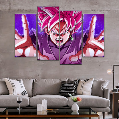 Dragon Ball Super Saiyan Rose Black Goku Canvas Wall Art - 5 Piece Split Panel DBZ Anime Poster - Ready to Hang Living Room Man Cave Decor - DR5012
