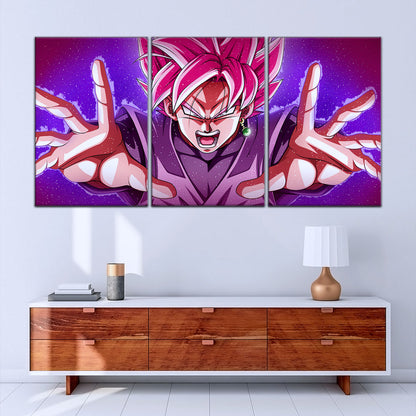 Dragon Ball Super Saiyan Rose Black Goku Canvas Wall Art - 5 Piece Split Panel DBZ Anime Poster - Ready to Hang Living Room Man Cave Decor - DR5012