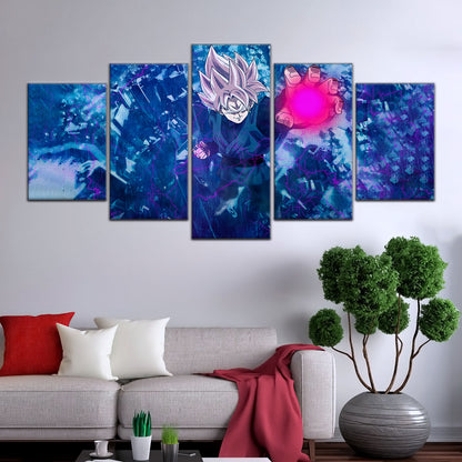 Dragon Ball Super Saiyan Rose Black Goku Canvas Wall Art - 5 Piece Split Panel DBZ Anime Poster - Ready to Hang Living Room Man Cave Decor - DR5014
