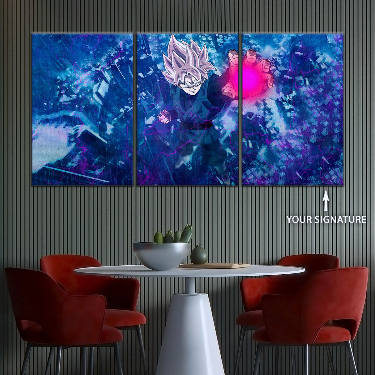Dragon Ball Super Saiyan Rose Black Goku Canvas Wall Art - 5 Piece Split Panel DBZ Anime Poster - Ready to Hang Living Room Man Cave Decor - DR5014