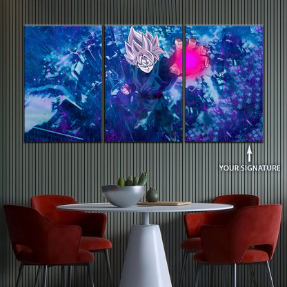 Dragon Ball Super Saiyan Rose Black Goku Canvas Wall Art - 5 Piece Split Panel DBZ Anime Poster - Ready to Hang Living Room Man Cave Decor - DR5014