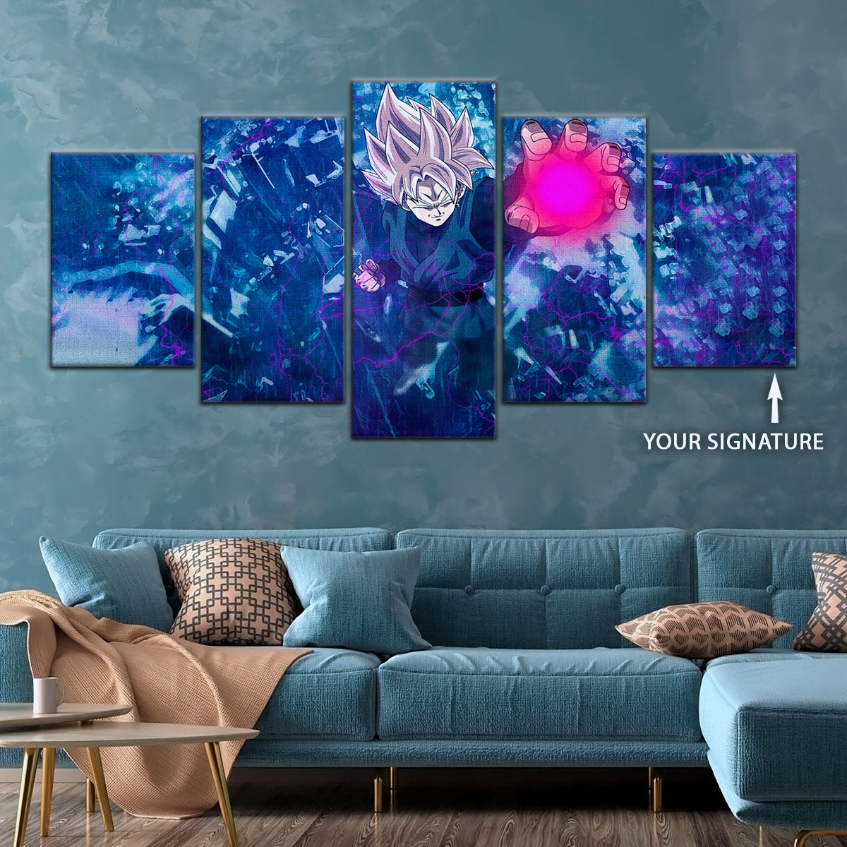 Dragon Ball Super Saiyan Rose Black Goku Canvas Wall Art - 5 Piece Split Panel DBZ Anime Poster - Ready to Hang Living Room Man Cave Decor - DR5014