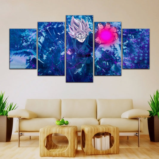 Dragon Ball Super Saiyan Rose Black Goku Canvas Wall Art - 5 Piece Split Panel DBZ Anime Poster - Ready to Hang Living Room Man Cave Decor - DR5014