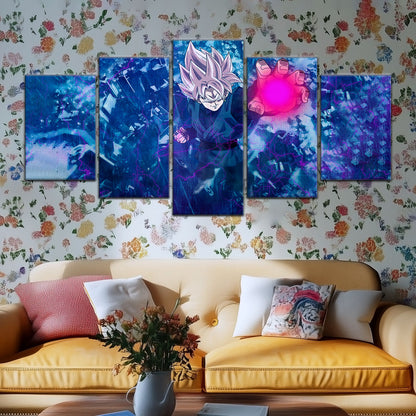 Dragon Ball Super Saiyan Rose Black Goku Canvas Wall Art - 5 Piece Split Panel DBZ Anime Poster - Ready to Hang Living Room Man Cave Decor - DR5014