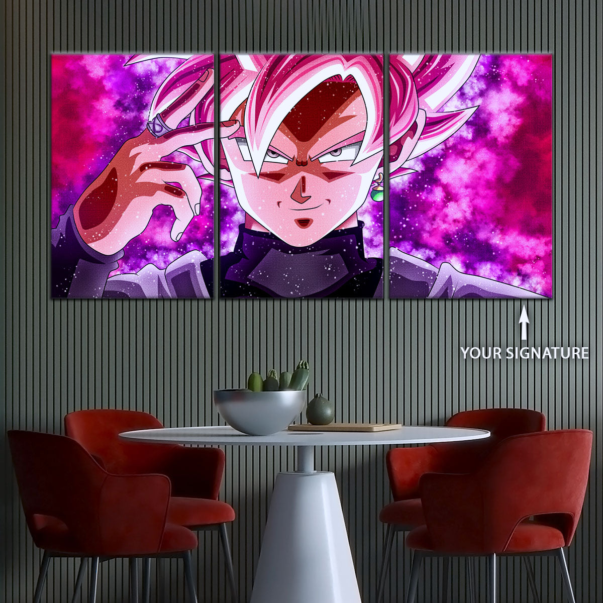 Dragon Ball Super Saiyan Rose Black Goku Canvas Wall Art - 5 Piece Split Panel DBZ Anime Poster - Ready to Hang Living Room Man Cave Decor - DR5134
