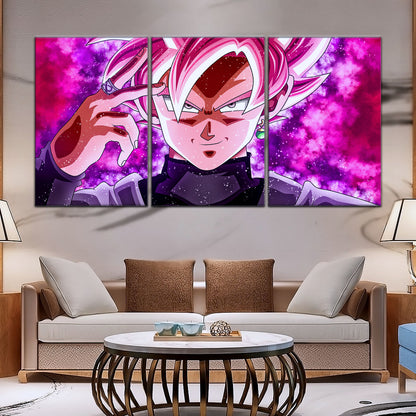 Dragon Ball Super Saiyan Rose Black Goku Canvas Wall Art - 5 Piece Split Panel DBZ Anime Poster - Ready to Hang Living Room Man Cave Decor - DR5134