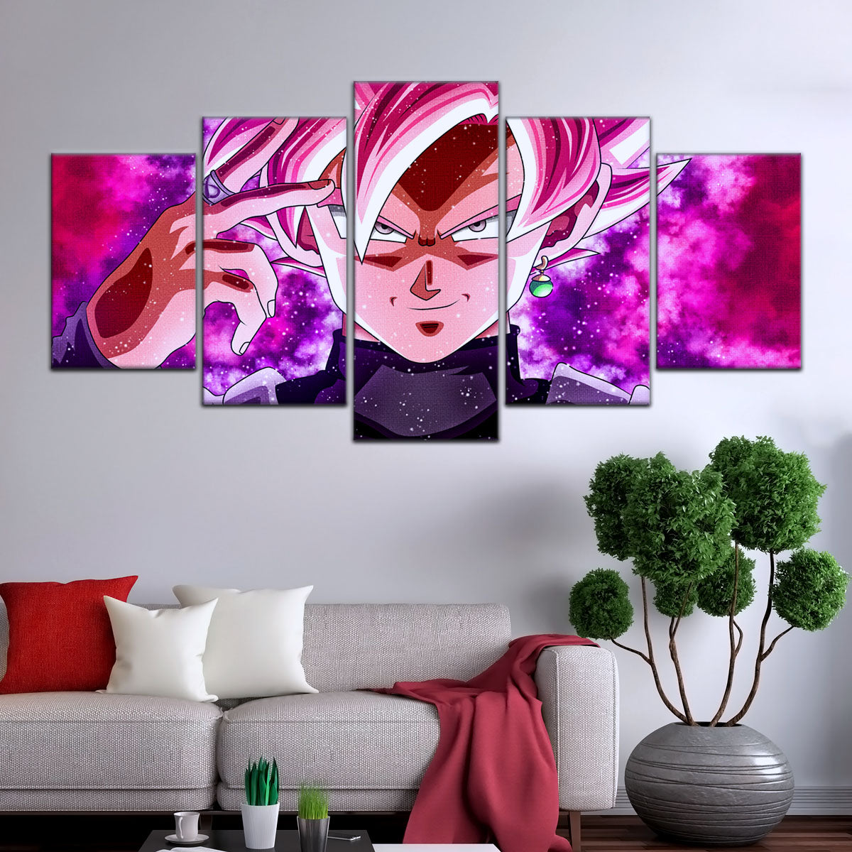 Dragon Ball Super Saiyan Rose Black Goku Canvas Wall Art - 5 Piece Split Panel DBZ Anime Poster - Ready to Hang Living Room Man Cave Decor - DR5134