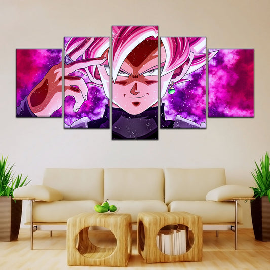 Dragon Ball Super Saiyan Rose Black Goku Canvas Wall Art - 5 Piece Split Panel DBZ Anime Poster - Ready to Hang Living Room Man Cave Decor - DR5134