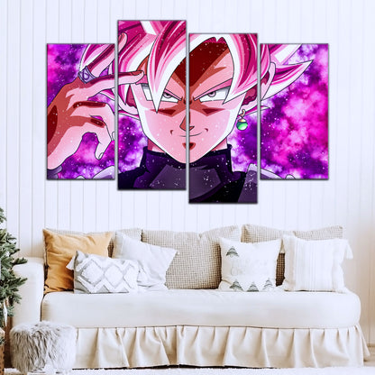 Dragon Ball Super Saiyan Rose Black Goku Canvas Wall Art - 5 Piece Split Panel DBZ Anime Poster - Ready to Hang Living Room Man Cave Decor - DR5134