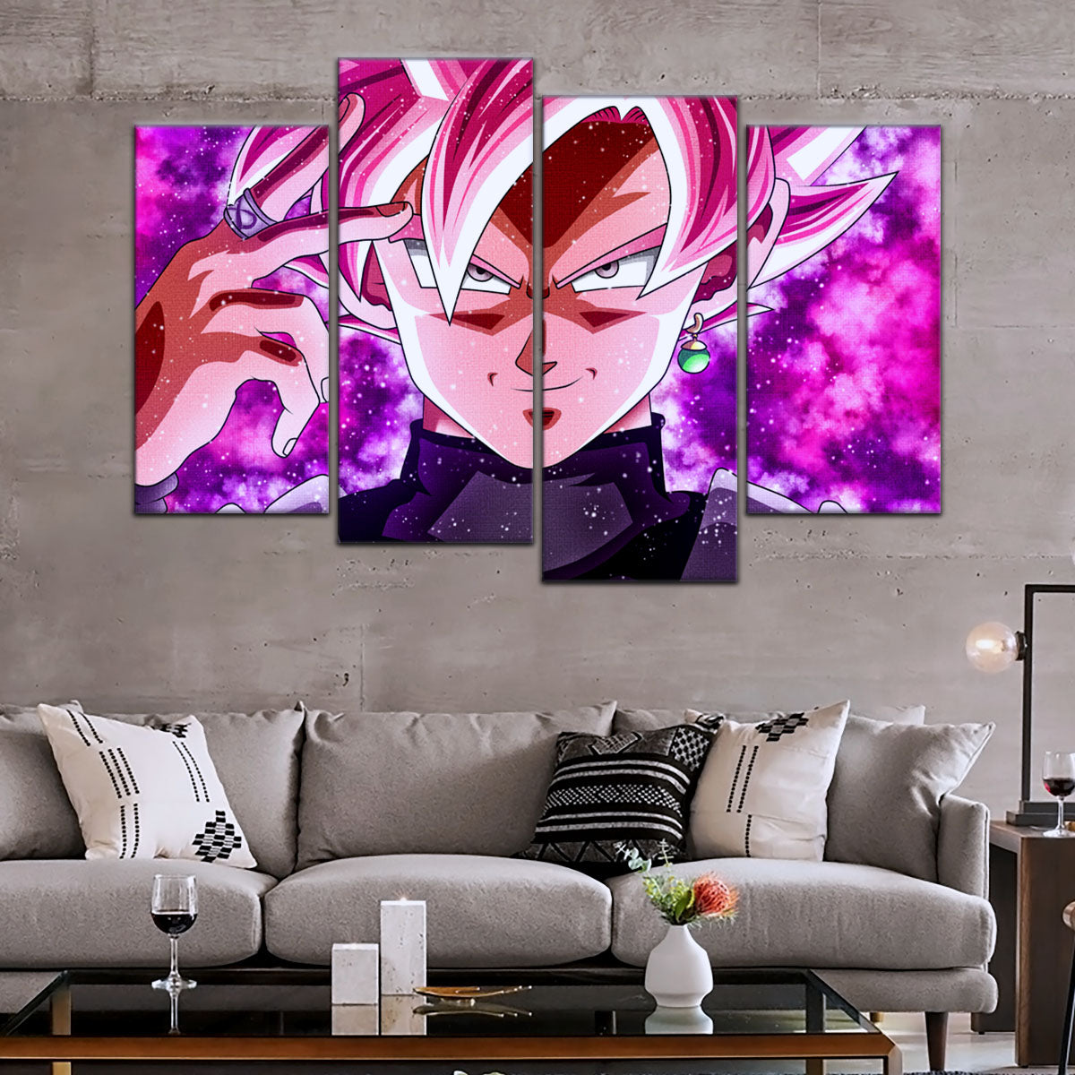 Dragon Ball Super Saiyan Rose Black Goku Canvas Wall Art - 5 Piece Split Panel DBZ Anime Poster - Ready to Hang Living Room Man Cave Decor - DR5134